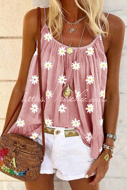 Summer Lady's Daisy Print Camisole Top