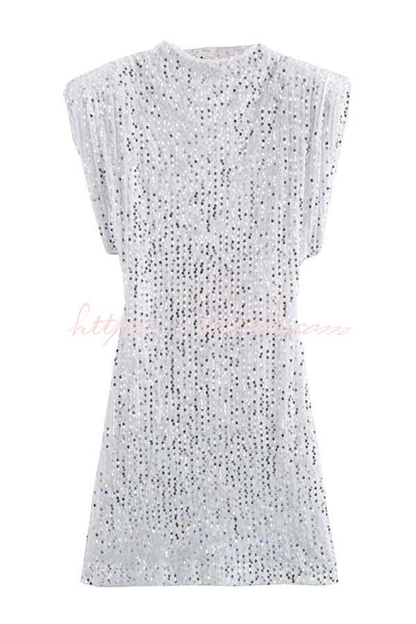 Fashionable Sequined Round Neck Sleeveless Slim-fit Mini Dress