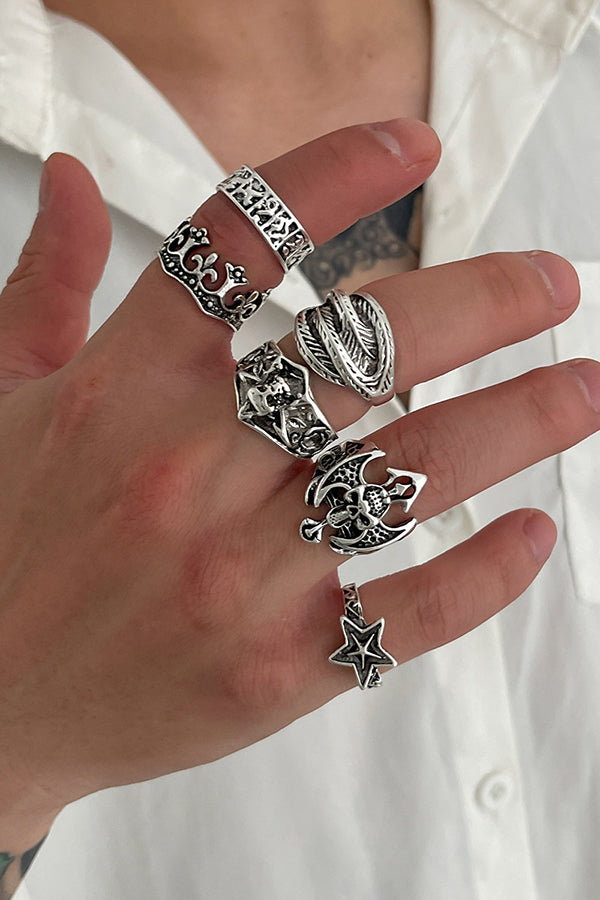 Dark Punk Retro Ring Set