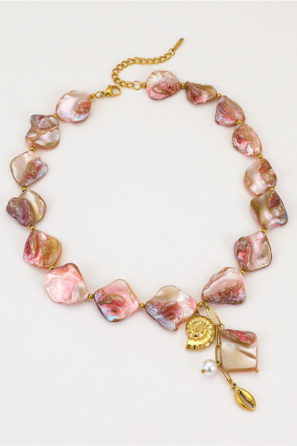 Fashion Pink Beaded Shell Beach Style Necklace