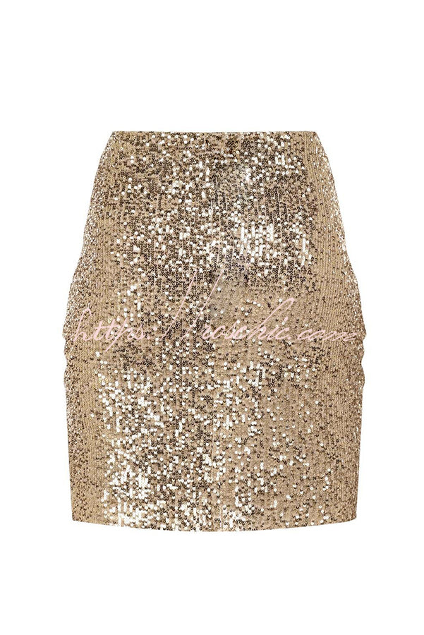 Stunning Days Sequined Elastic Waist Ruched Mini Skirt