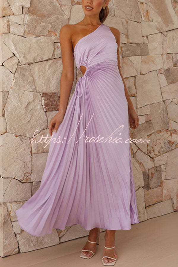 Charming One Shoulder Lace Up Cutout Pleated Maxi Dress