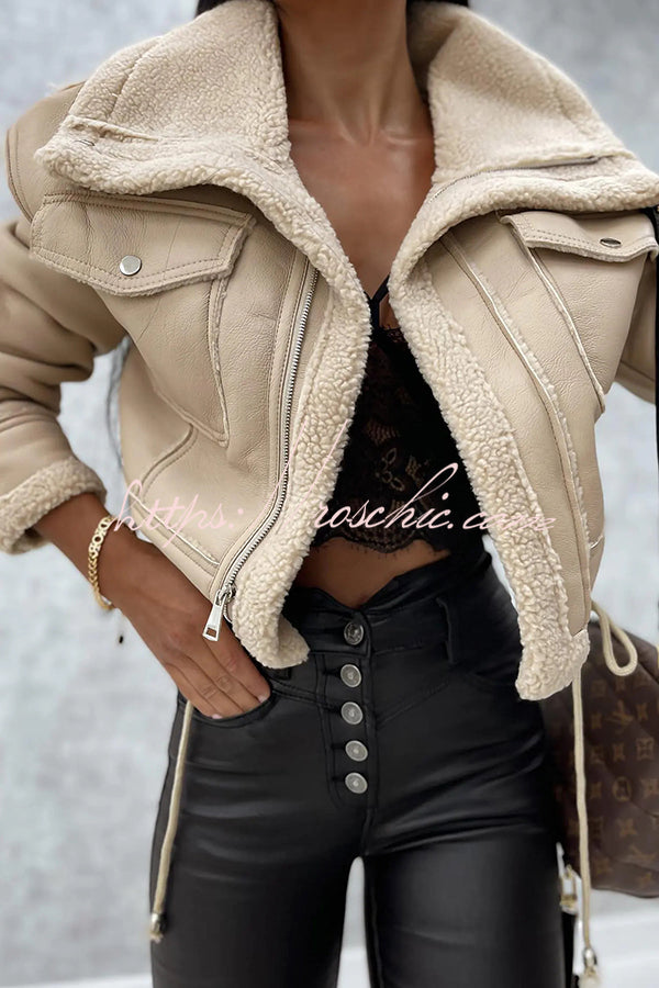 Stylish Lambswool Short Zipped Biker Jacket