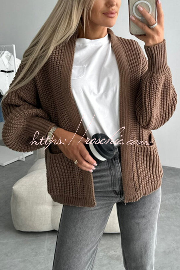 Solid Color V-neck Long-sleeved Casual Knitted Cardigan