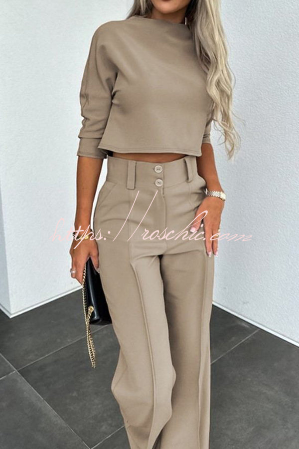 Luisa High Neck Half Sleeve Crop Top and High Rise Pocketed Flare Pants Set