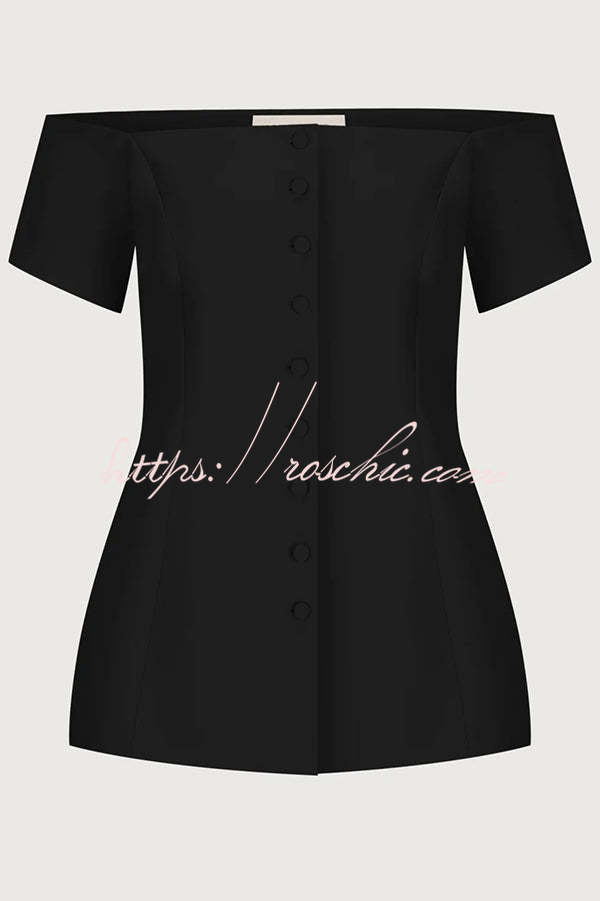 Solid Color Off-the-shoulder Single-breasted Top and Casual Pocket Straight-leg Pants Set