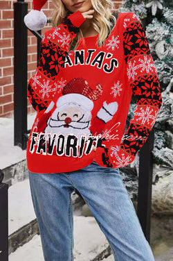 Christmas Print Crew Neck Long Sleeve Sweater