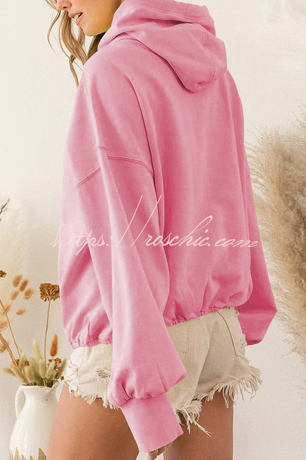 Front Pocket Zip Drawstring Long Sleeve Hoodie