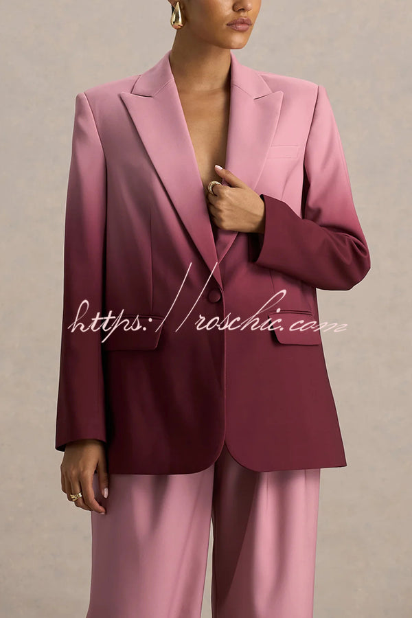 Enya Ombre Print Single Button Long Sleeve Lapel Loose Blazer