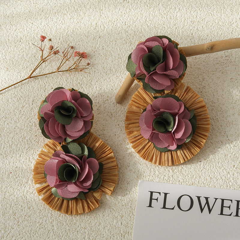 Bohemian Resort Style Fabric Flower Earrings