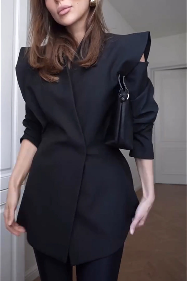 Fashionable Pioneer Stand V-neck Split Sleeve Loose Blazer