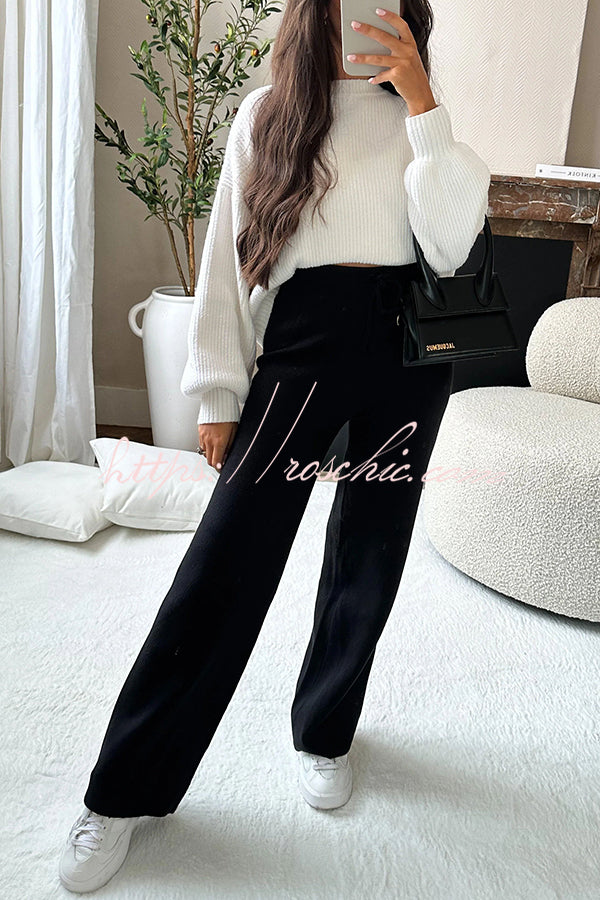 Marena Knit Drawstring Elastic Waist Wide Leg Pants