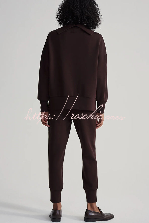 Afternoon Tea Time Turtleneck Side Zipper Sweatshirt and Elastic Waist Pocketed Loose Jogger Set