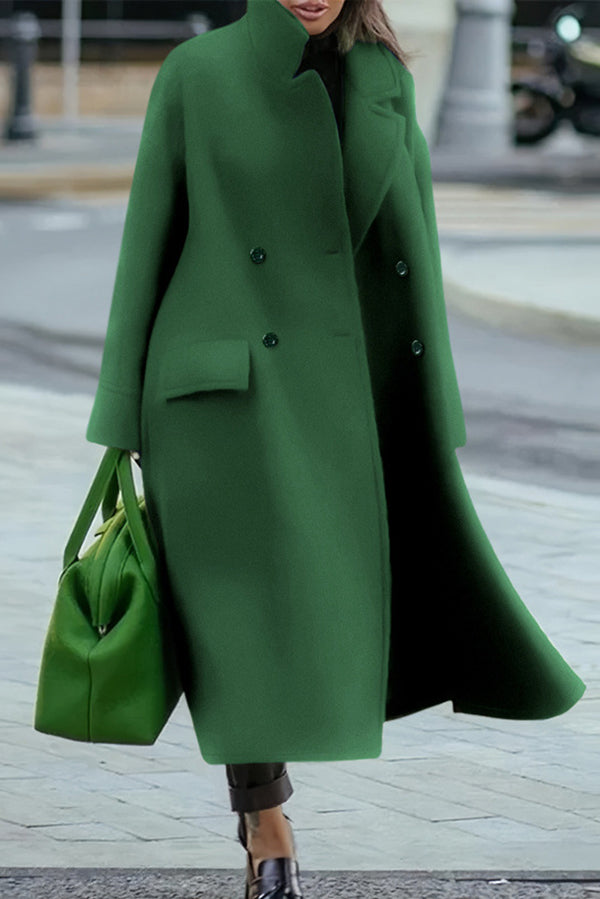 Solid Color Loose Lapel Long Sleeve Button Casual Long Coat