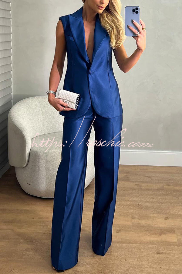 Luxurious Styling Satin Backless Straps Lapel Blazer Vest and Straight Pants Set