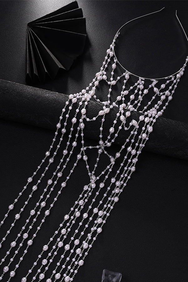 Fashionable Mesh Pearl Tassel Headband