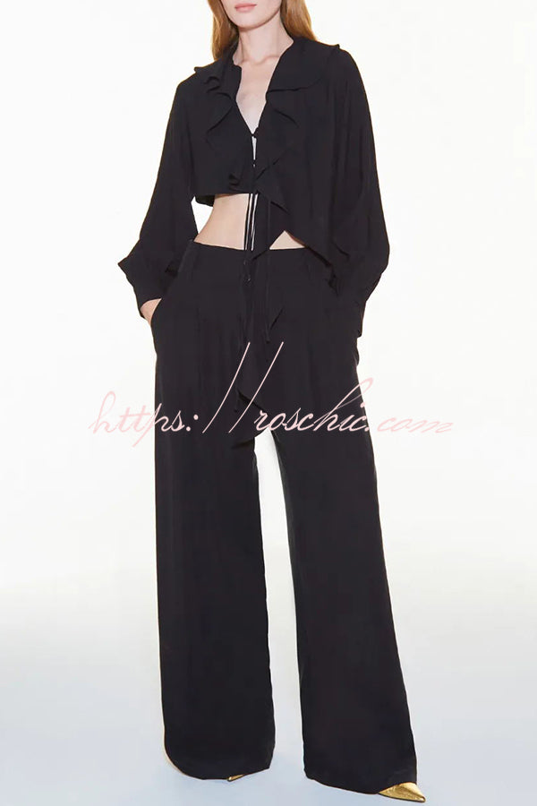 Adriano Double Button High Waist Pocketed Wide Leg Pants