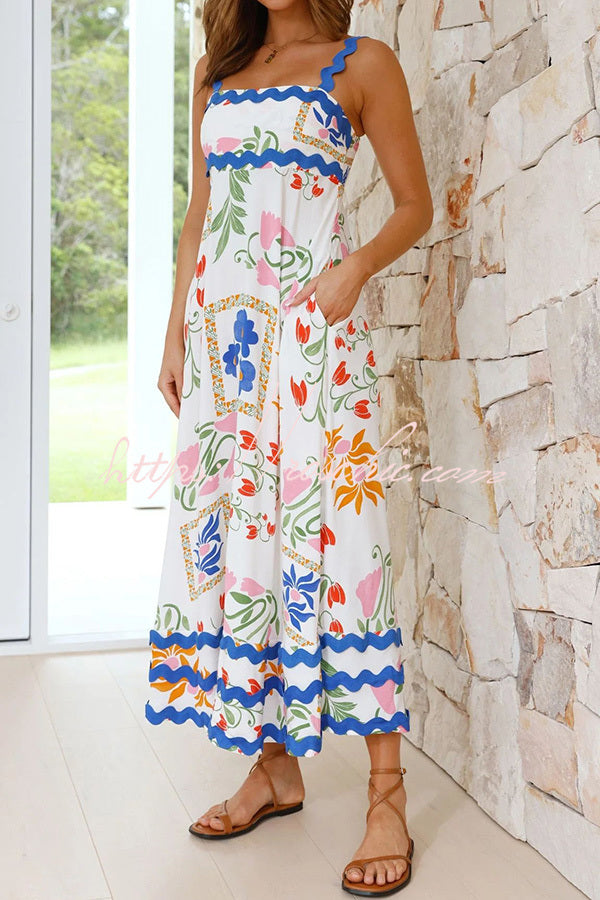 Vivi Fruit Floral Print Wave Pocket Maxi Dress