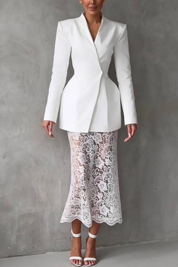 Timeless Moment Floral Lace High Rise Elastic Waist Midi Skirt