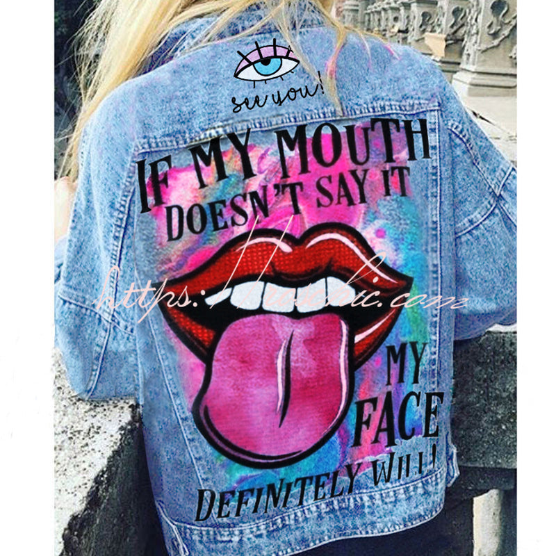 Halloween Print Long Sleeve Denim Jacket