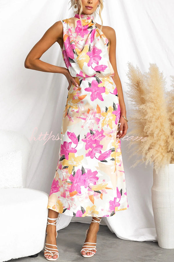 Floral Print Sleeveless Waisted Resort Maxi Dress