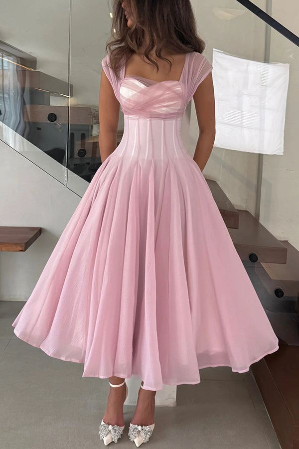 Elegant Sleeveless Waist-cinching Tulle Full-hem Maxi Dress, Pink / XS Elegant Sleeveless Waist-cinching Tulle Full-hem Maxi Dress, Pink / XS