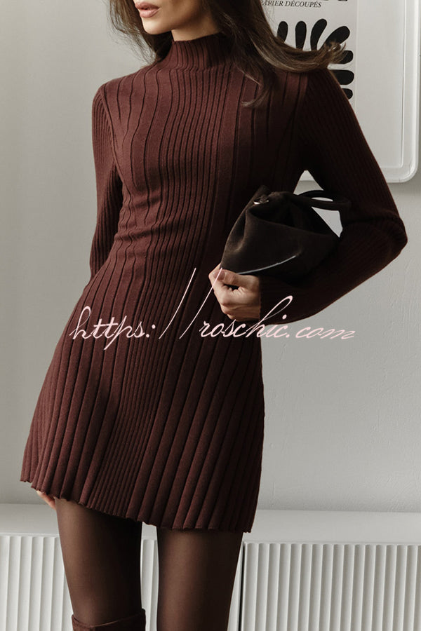 Solid Color Long-sleeved Slim-fit Elegant Knitted Mini Dress
