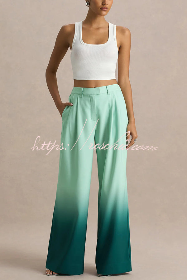 Enya Ombre Print Elastic Waist Pocketed Wide Leg Pants