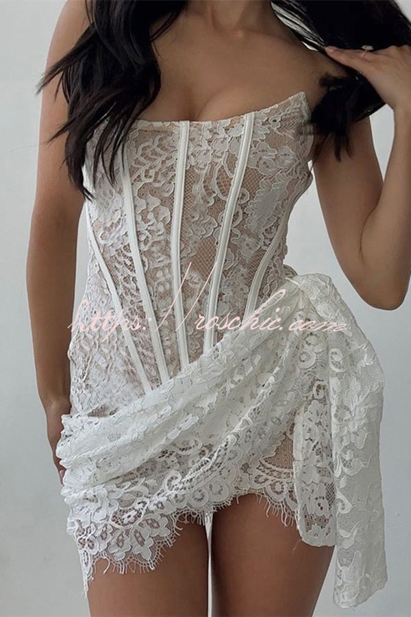 Amazing Lace Mesh Off Shoulder Slightly See Through Slim Fit Mini Dress