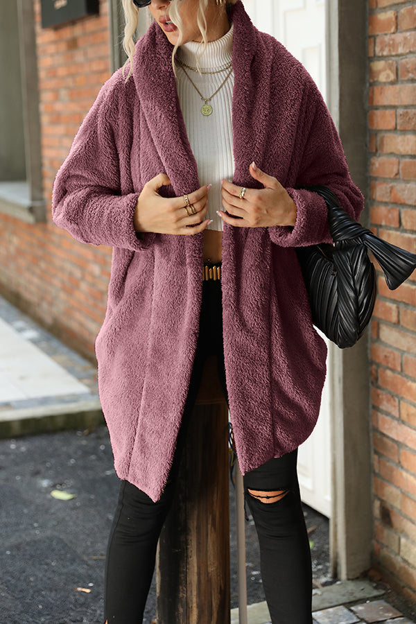 Solid Color Double-faced Velvet Casual Loose Long Coat