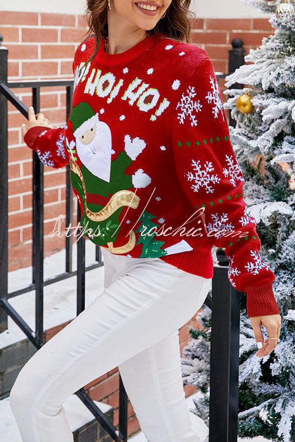 Christmas Print Crew Neck Long Sleeve Sweater