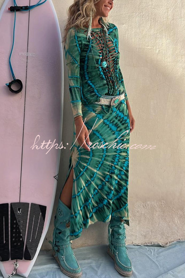 Giulia Tie-dye Print High Rise Stretch Slit Skirt