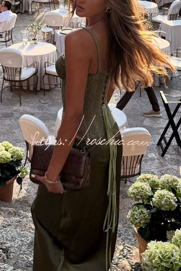 In A Fairytale Lace Corset Back Lace-up Slip Stretch Bodysuit