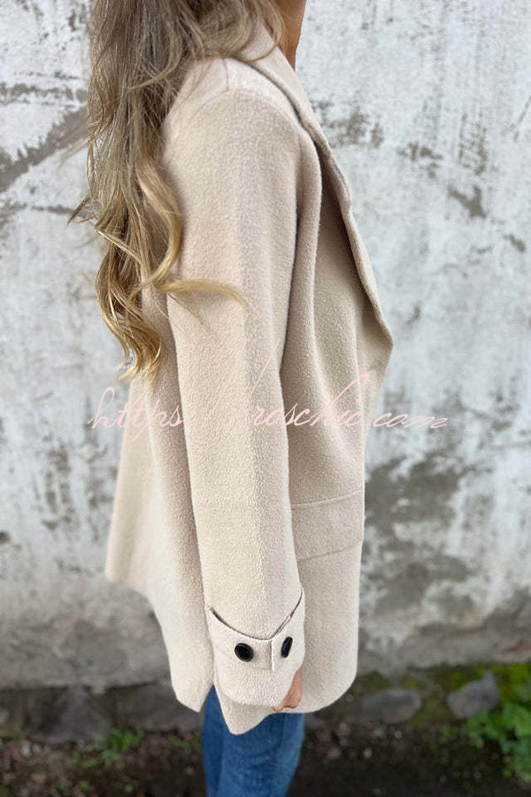 Solid Color Casual Lapel Long Sleeve Loose Woolen Jacket