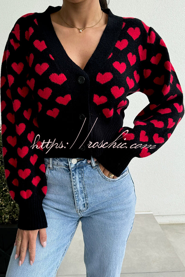 Cute Heart V-neck Long Sleeve Casual Knitted Cardigan