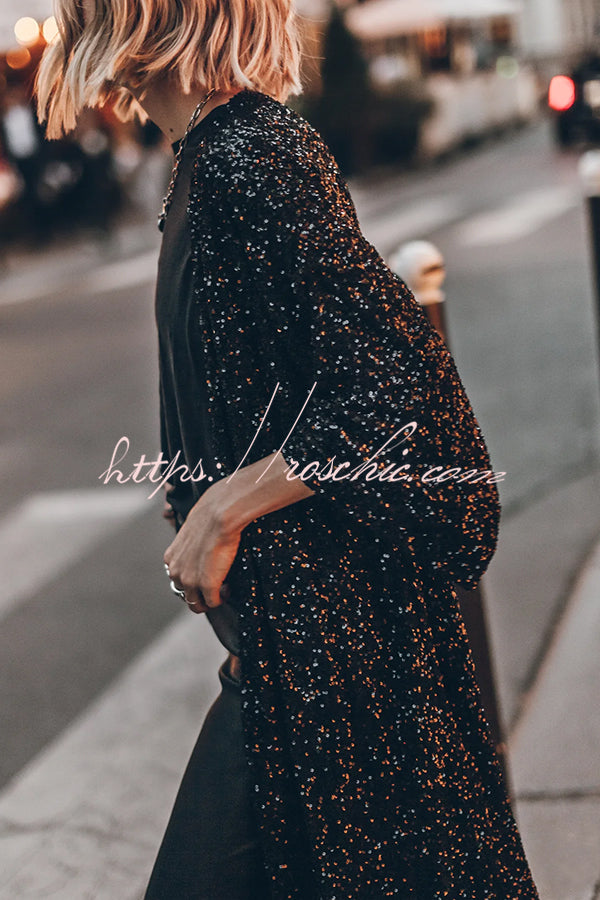 Disco Glamour Sequin Bell Sleeve Kimono