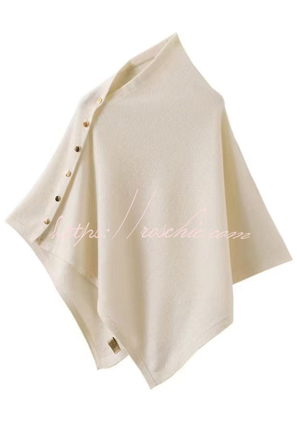 Women Cashmere Knit Shrug Bolero Side Button Detail Lightweight Shawl  Poncho