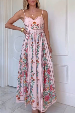 Delicate Forest Unique Print Sweetheart Neck Beaded Straps Maxi Dress roschic Delicate Forest Unique Print Sweetheart Neck Beaded Straps Maxi Dress roschic