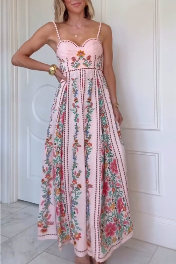 Delicate Forest Unique Print Sweetheart Neck Beaded Straps Maxi Dress roschic Delicate Forest Unique Print Sweetheart Neck Beaded Straps Maxi Dress roschic