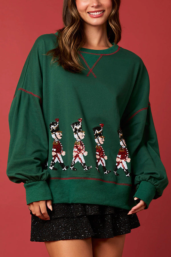 Christmas Soldier Sequined Long Sleeve Casual Sweatshirt