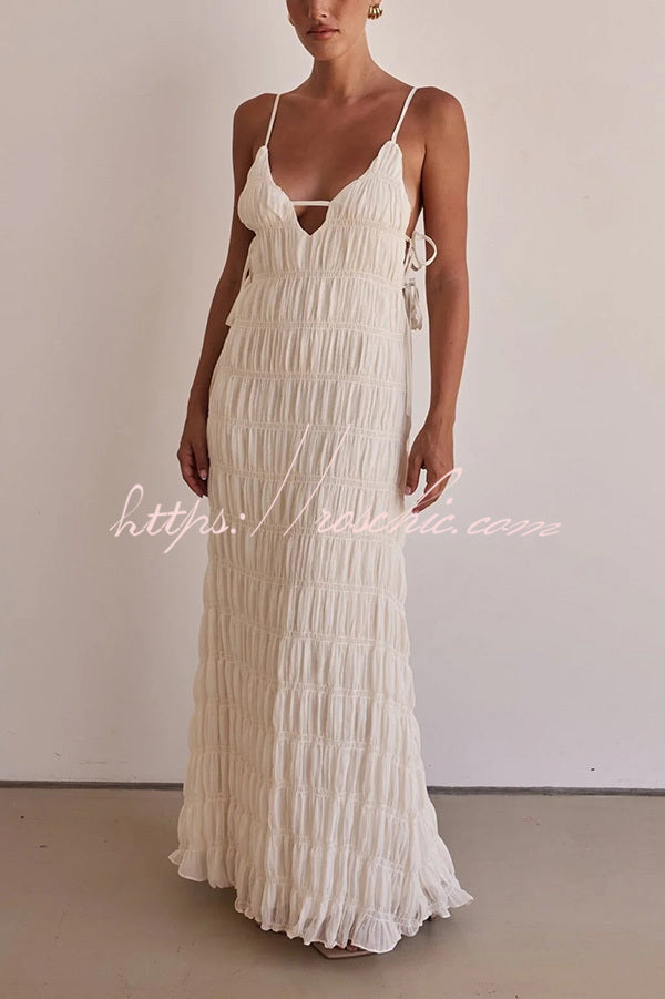 Passion and Romance Pleated Side Tie-up A-line Maxi Dress