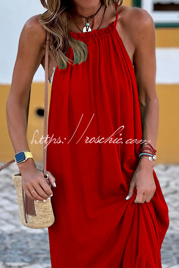 Summer Colors Elastic Neckline A-line Loose Maxi Dress