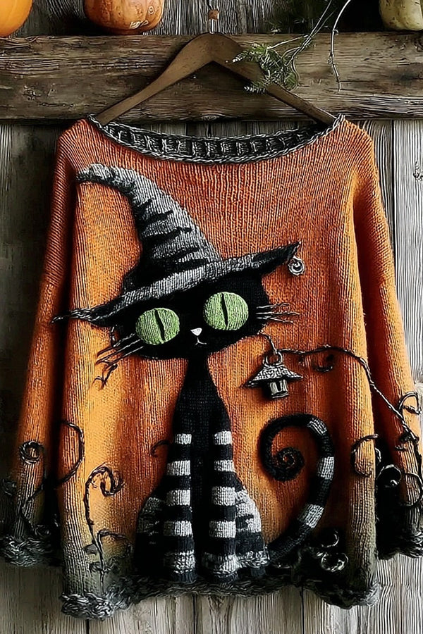 Halloween Print Loose Round Neck Long Sleeve Casual Sweatshirt