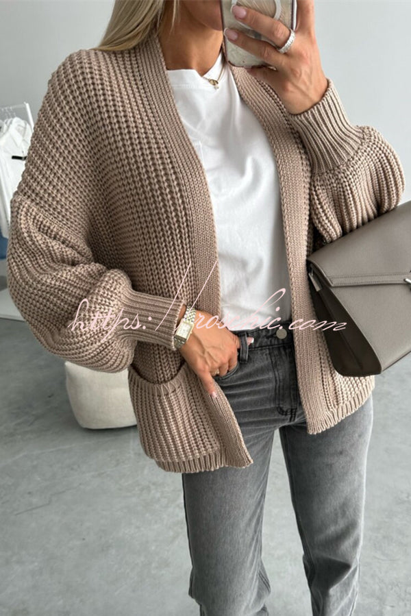 Solid Color V-neck Long-sleeved Casual Knitted Cardigan