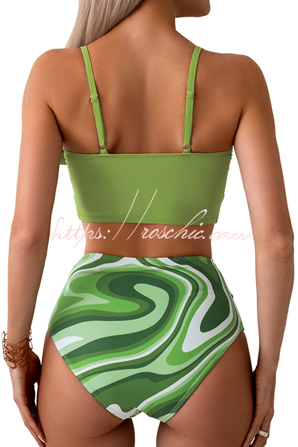 Gracie Bow Twist Design Printed High Rise Bikini Swimsuit