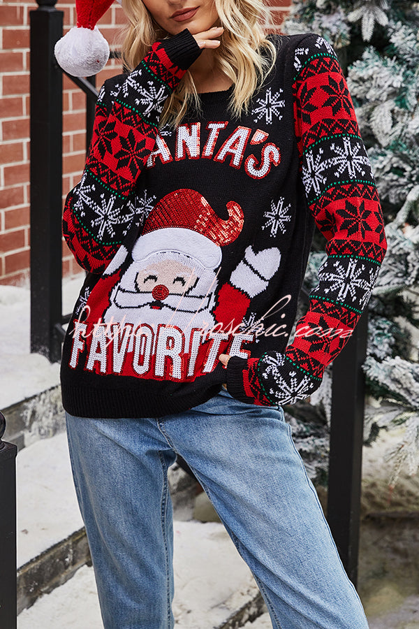 Christmas Print Crew Neck Long Sleeve Sweater