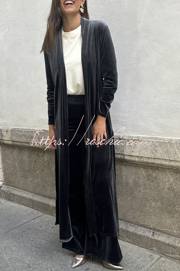 Rooice Velvet Stretch Waist Wide Leg Pants