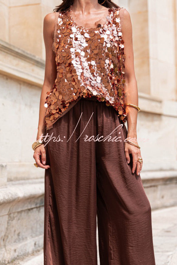 Fashionable Sequined Round Neck Sleeveless Loose Vest