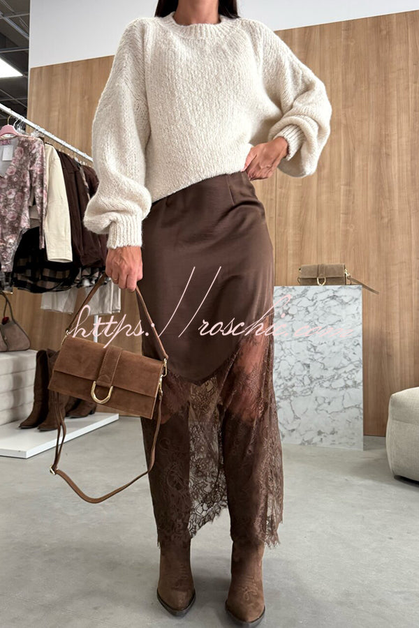 Antara Satin Lace Patchwork High Rise H-line Maxi Skirt