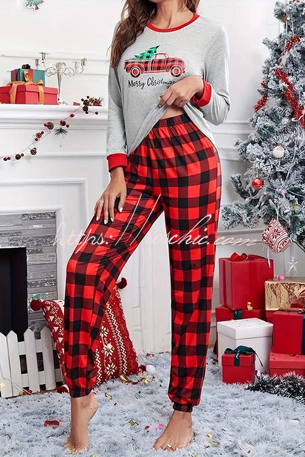 Christmas Is Calling Printed Elastic Waist Lounge Jogger Pajama Set